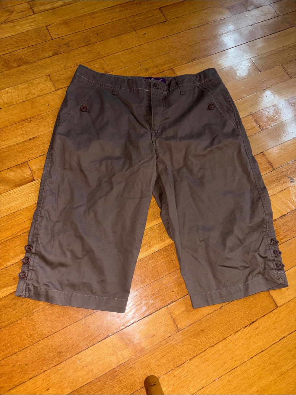 Gloria Vanderbilt Brown Button-Accent Flat Front Shorts
